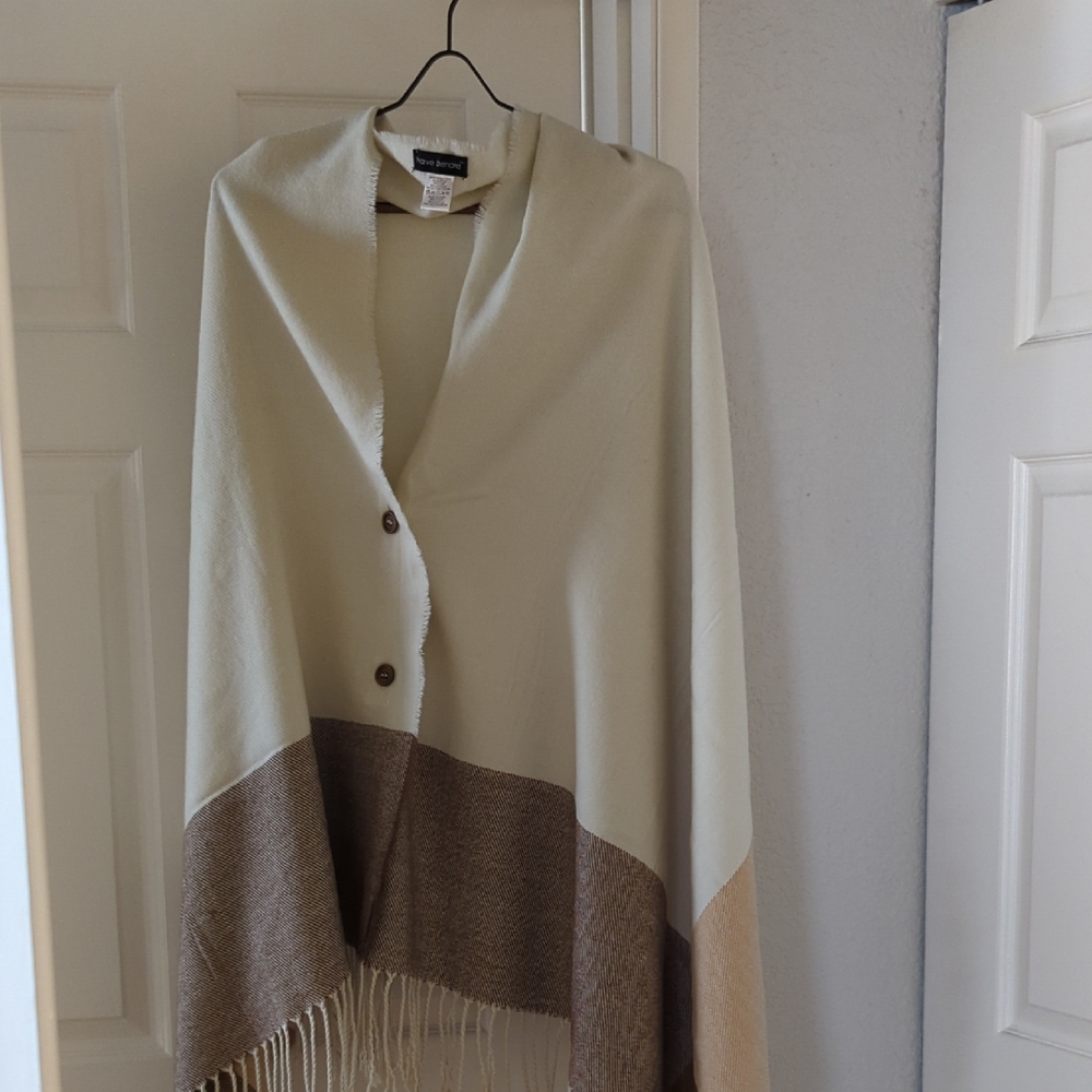 Harve Benard Cream and Brown Shawl with Fringe